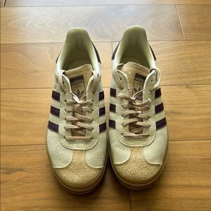 Adidas Gazelle Beige and Dark Purple Sneakers